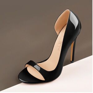 Black Open Toe Side Cut Stiletto High Heel Sandals